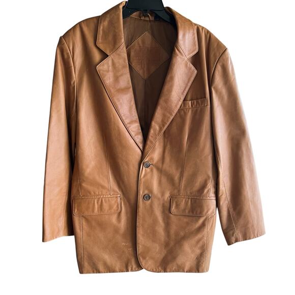 ROUNDTREE & YORKE True Vintage camel Tan Brown Leather blazer Studio 51 sizeL - Picture 1 of 6